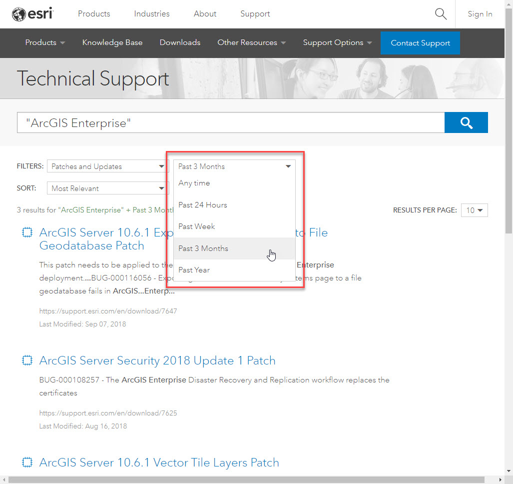 Time Filter on Support.Esri.Com